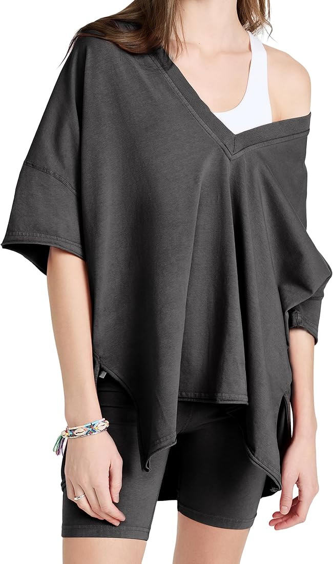 TAQCUX Womens Oversized Two 2 Piece Outfit Summer V Neck Reversible T Shirt Top Biker Shorts Trac... | Amazon (US)