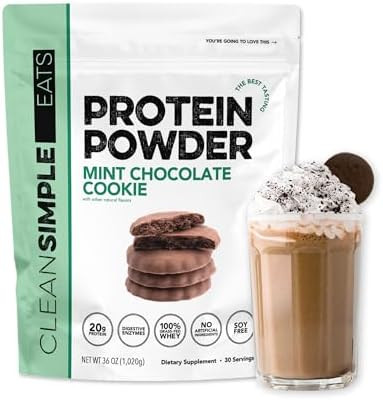 Clean Simple Eats Whey Protein Powder, Mint Chocolate Cookie Flavor, Naturally Sweetened, 100% Gr... | Amazon (US)