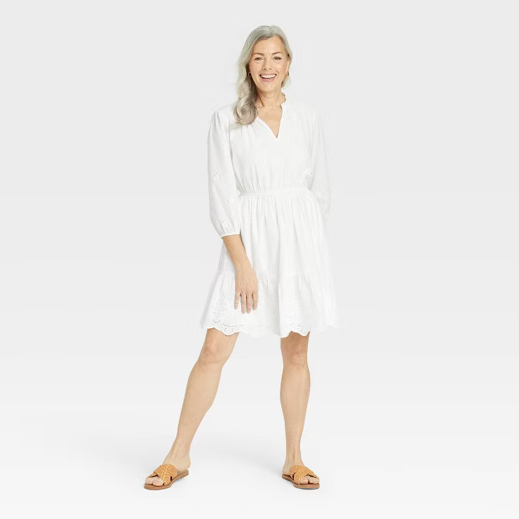 Women's Bishop 3/4 Sleeve Eyelet A-Line Dress - Knox Rose™ | Target