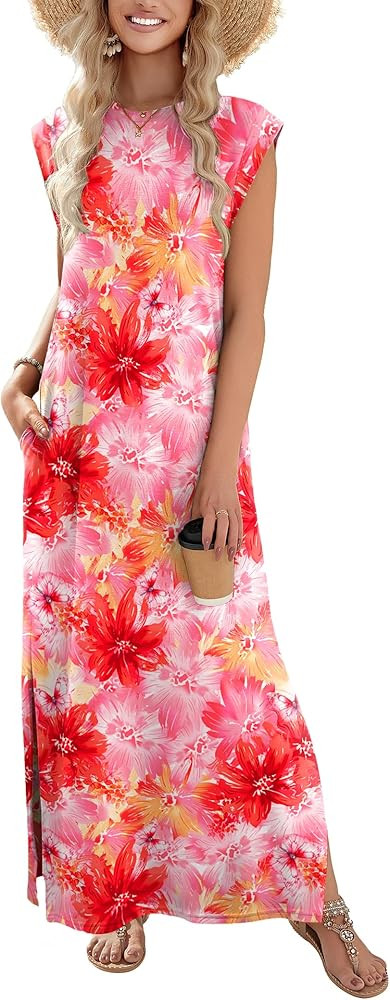 Zeagoo Summer Dresses for Women 2026 Long Maxi Sundresses Loose Split Wrinkle-Free Beach Travel V... | Amazon (US)