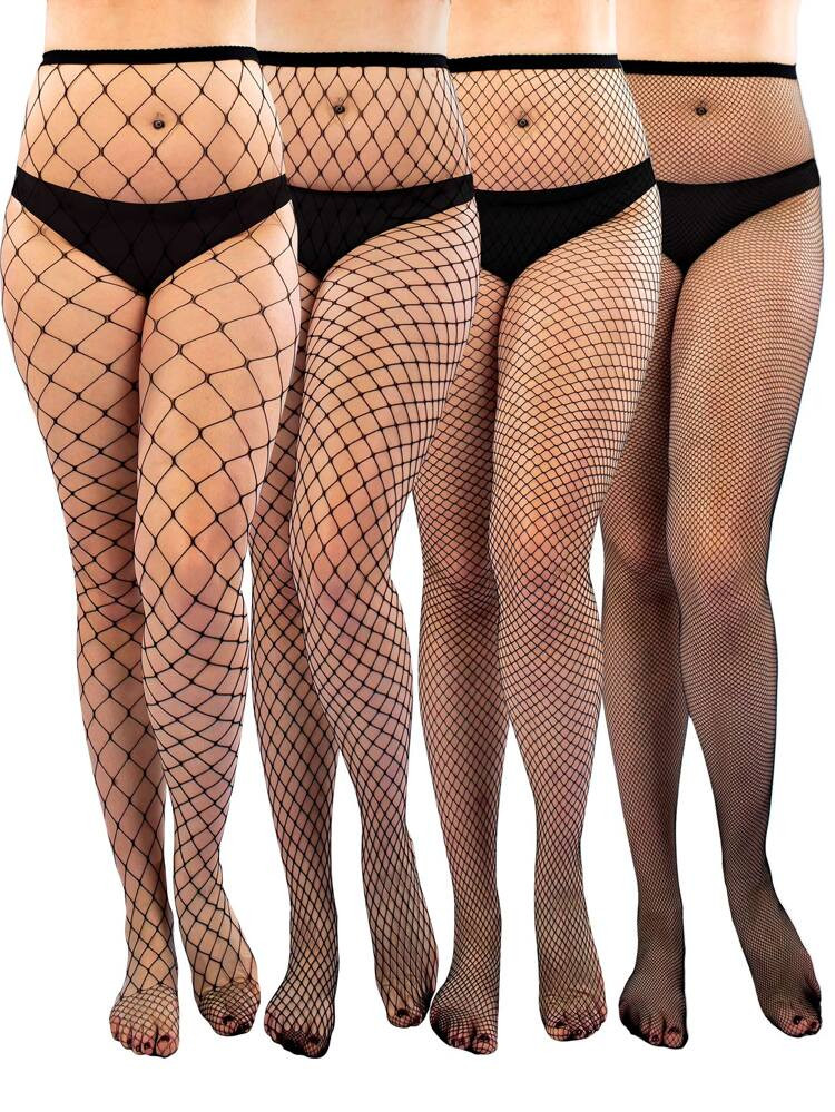 4pairs Hollow Out Plus Size Fishnet Tights | SHEIN