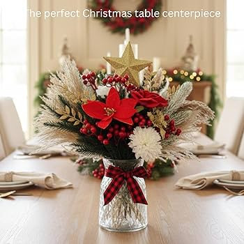 Christmas Centerpieces for Tables, Holiday Table Decor, 100pcs Christmas Floral Arrangements In V... | Amazon (US)