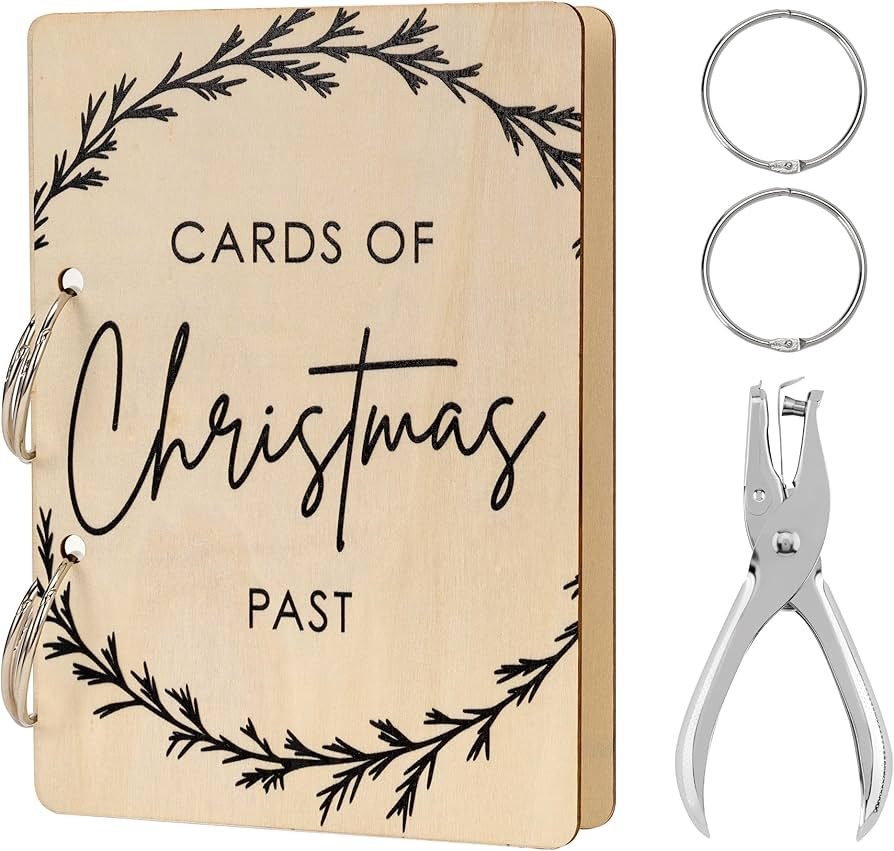 Christmas Greeting Card Holder, Wooden Keepsake Album, Holiday Card Organizer, Festive Photo Keep... | Amazon (US)