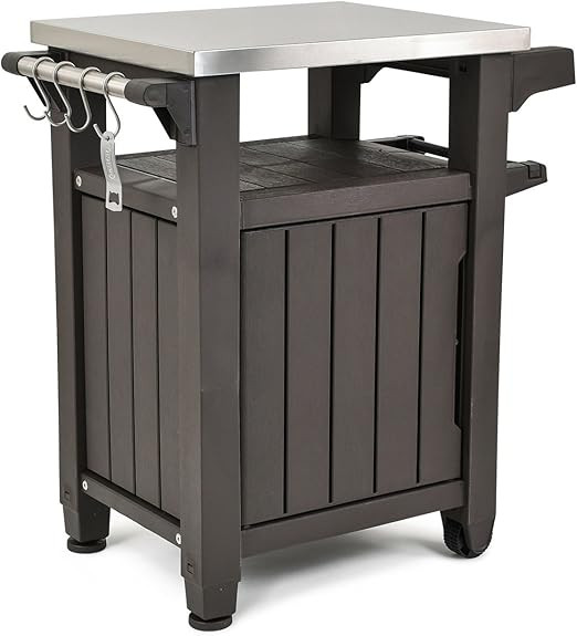 Keter Unity Portable 40 Gal Outdoor Table and Storage Cabinet w/Accessory Hooks, Stainless Steel ... | Amazon (US)