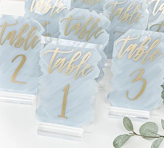 Acrylic Brush Stroke Table Numbers | 4x6 | Wedding Signs | Table Numbers | Painted Back Sign | Bl... | Etsy (US)