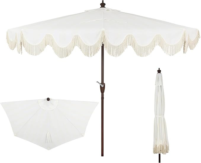 JONATHAN Y Half Umbrella UMB1201D Beverly 9 ft. Designer Classic Scalloped Fringe Market Patio wi... | Amazon (US)