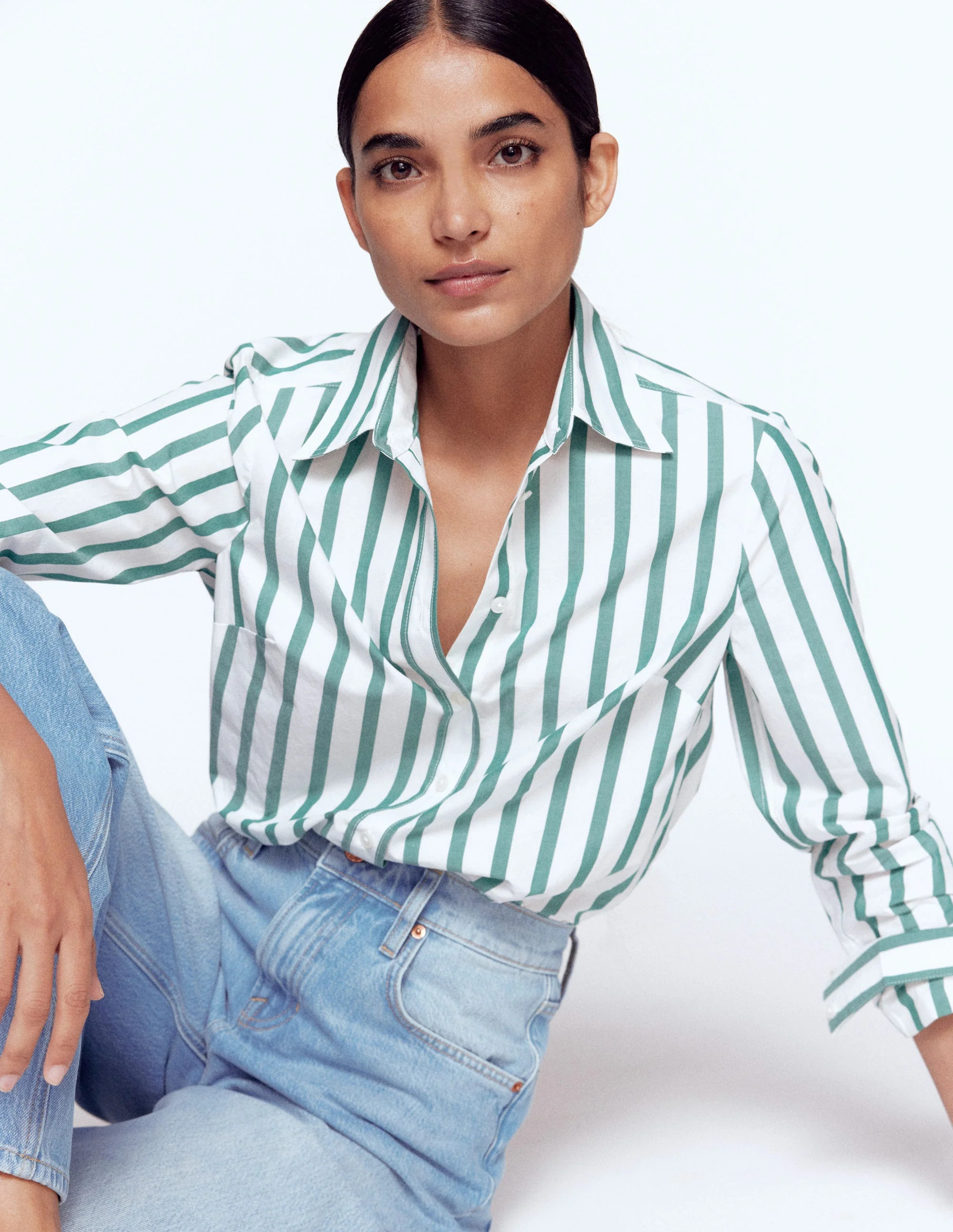 Sienna Cotton Shirt-Green and Ivory Stripe | Boden (US)