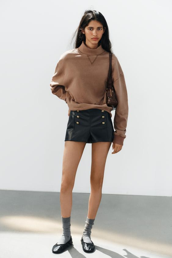 Zara - Twill Mini Shorts With Buttons - Light Khaki - M - Woman | Zara UK