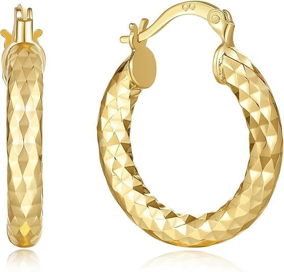 Gold Hoop Earrings 14K Gold Hoop Earrings for Women Wrinkle Texture Earring for Women Hypoallerge... | Amazon (US)
