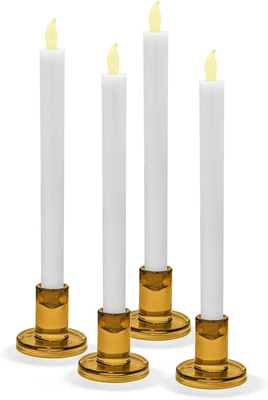 Glass Amber Candlestick Holder Set - 2.5" High, Round Base, Traditional Window Candles, Thanksgiv... | Amazon (US)