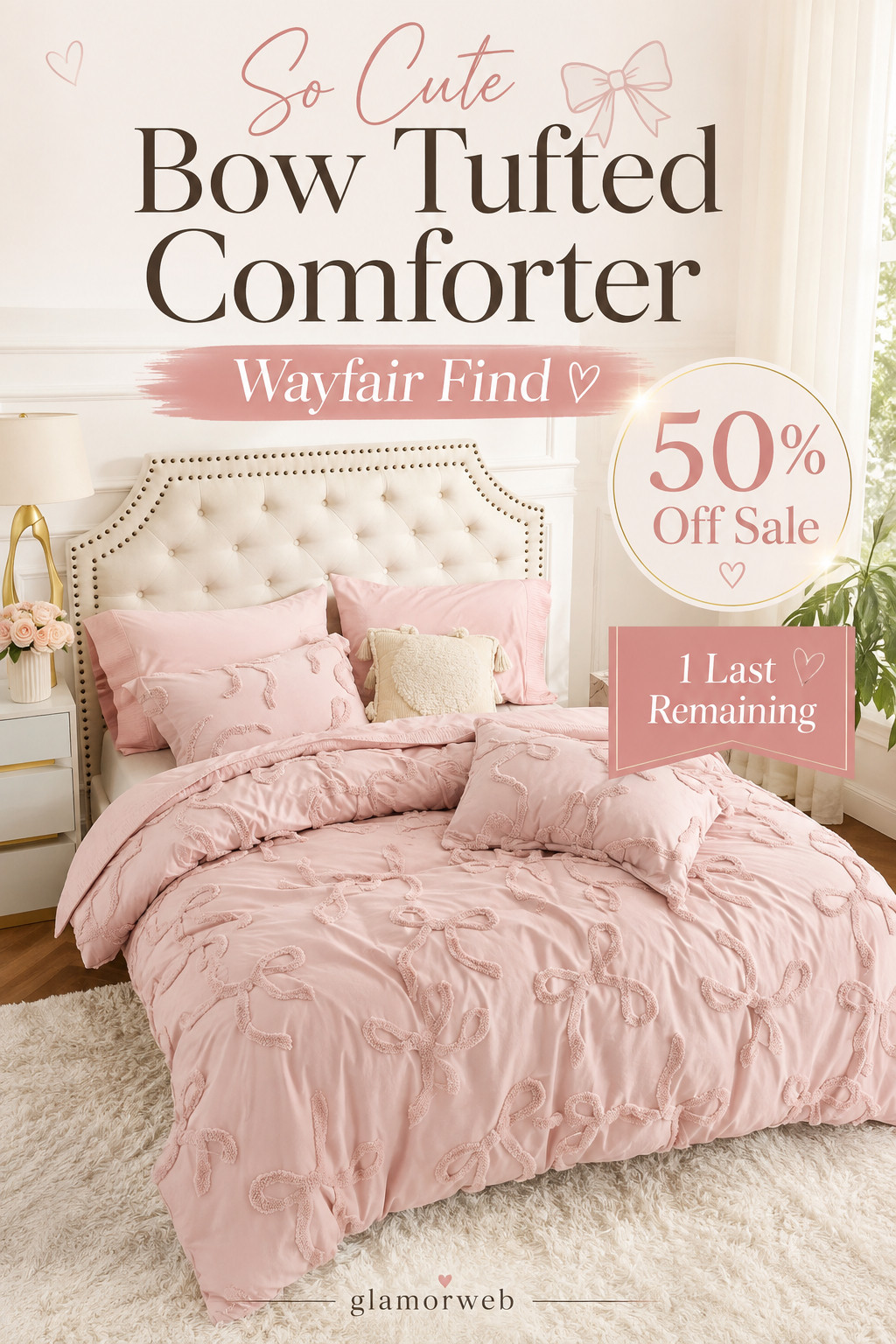 Okay this Bedsure Bow Tufted Comforter Set is seriously the cutest bedroom refresh! 🎀 The soft blush pink color with the raised bow details gives the whole bed such a sweet, cozy, feminine look without feeling too overdone. I love how it instantly makes a simple bedroom feel more styled and Pinterest-worthy. Such a pretty Wayfair find for a cozy fall bedroom, dorm refresh, or anyone obsessed with bow decor. 💗

#Bedsure #BowComforter #BowBedding #PinkBedding #ComforterSet #BedroomRefresh #CozyBedroom #CuteBedroom #FeminineBedroom #PinkBedroom #BedroomDecor #WayfairFinds #WayfairHome #CozyHome #FallBedroom #DormRoomDecor #BeddingFinds #HomeDecorFinds #GlamBedroom #PinterestBedroom 

 #LTKSeasonal #LTKHome #LTKSaleAlert