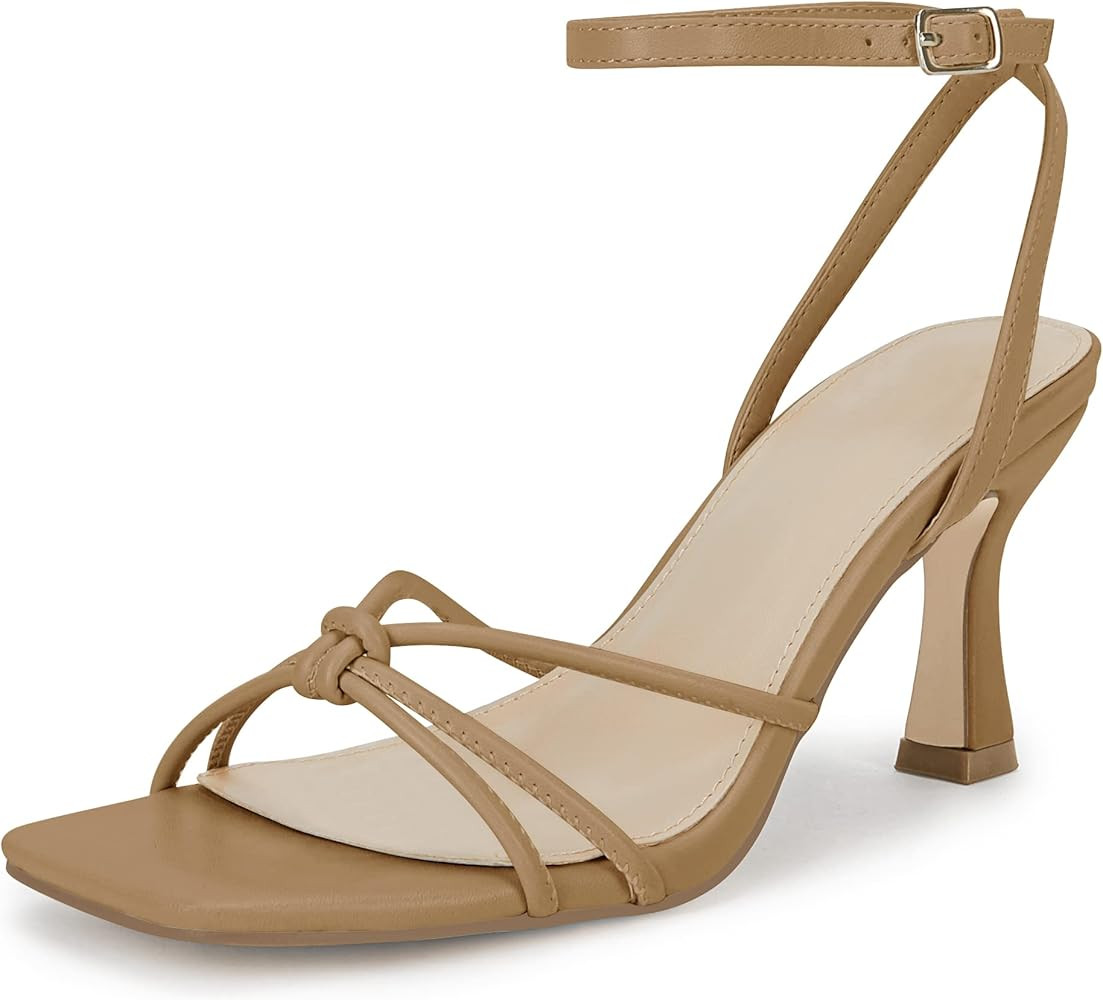 LAICIGO Women's Square Open Toe Heeled Sandals Stiletto Kitten Heel Ankle Buckle Strap Slingback ... | Amazon (US)