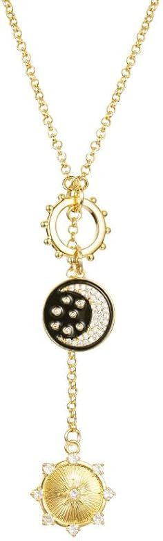 ANIZOXY Rudder Sun Moon Star Common Luxury Sweater Chain Choker Chain 18 K Gold Plated Brass Zirc... | Amazon (US)
