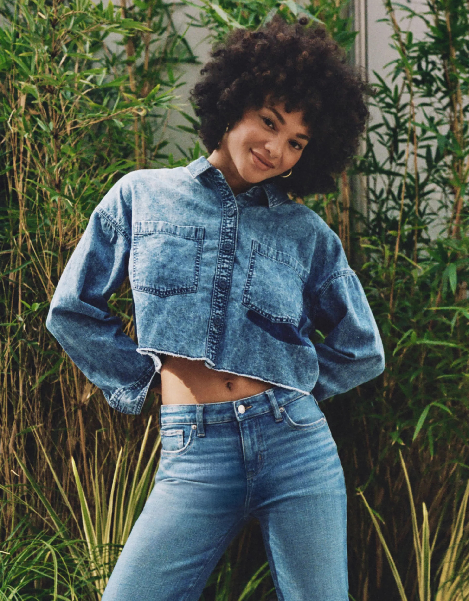 AE Cropped Denim Button-Up Shirt | American Eagle Outfitters (US & CA)