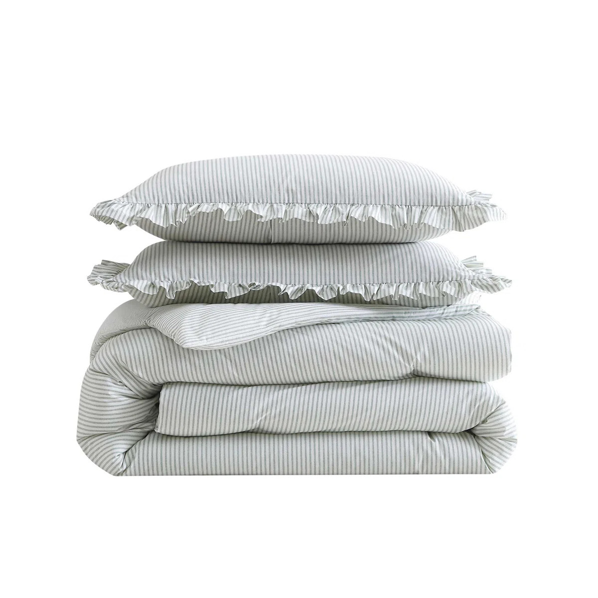Laura Ashley Oxford Stripe Cotton Reversible Green Comforter Set | Wayfair | Wayfair North America