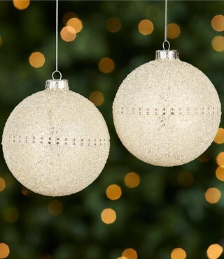 Southern Living Blue Christmas Collection Pearl Beaded Glass Ball Ornament, Set of 2 | Dillard's | Dillard's