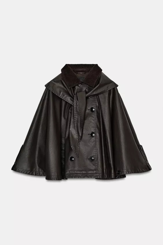 DETACHABLE LAPEL COLLAR WAXED CAPE | Zara US