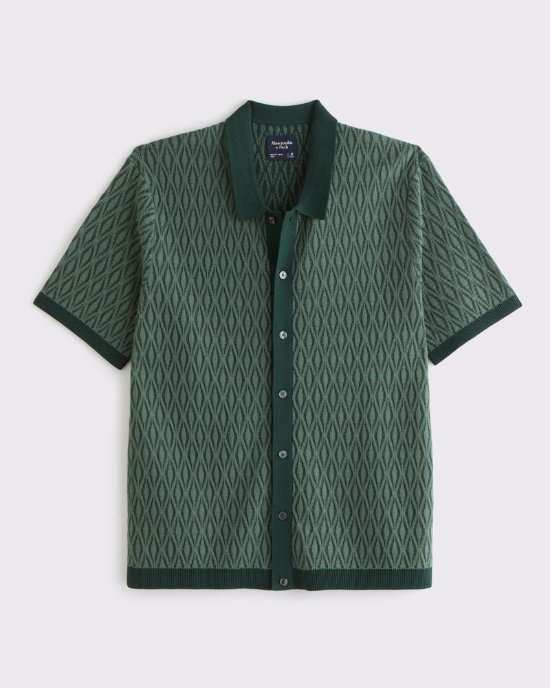 Abercrombie & Fitch Men's Jacquard Pattern Button-Through Sweater Polo in Dark Forest Pattern - Size XXL | Abercrombie & Fitch (US)