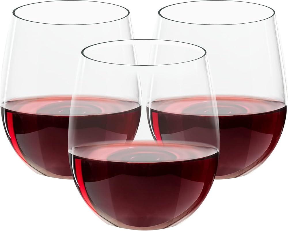 FOCUSLINE 32 Pack Plastic Wine Glasses Stemless, 12 Oz Crystal Clear Disposable Wine Cups, Reusab... | Amazon (US)
