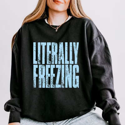 Literally Freezing Block Distressed - Women's Lightweight Garment Dyed Sweatshirt | Target