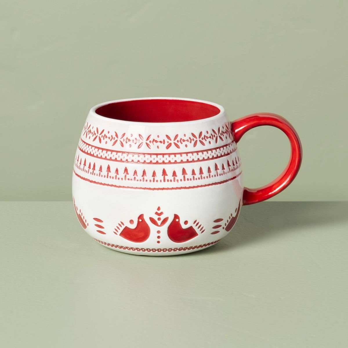 14oz Nordic Christmas Fair Isle Stoneware Mug Red/Cream - Hearth & Hand™ with Magnolia | Target