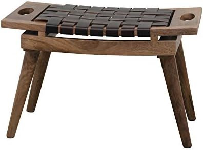 Creative Co-Op Mango Wood & Woven Leather Handles, Black & Natural, KD Stool, Brown | Amazon (US)