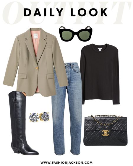 Fall outfit idea sage blazer, black tee, citizens of humanity jeans, Isabel marant boots, fall outfit #boots #falloutfits #thanksgivingoutfits

#LTKSeasonal #LTKshoecrush #LTKstyletip