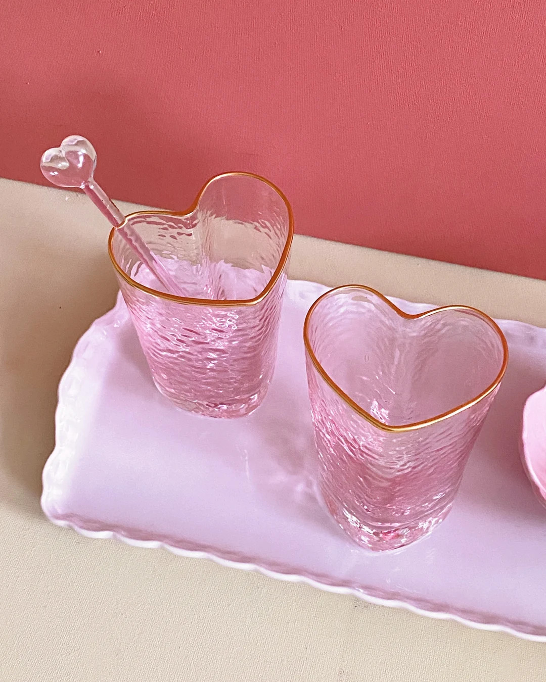 Pink Heart Longdrink Glass With Gold Rim, Coquette, Aesthetic, Handmade Glassware, Romantic, Gift... | Etsy (US)