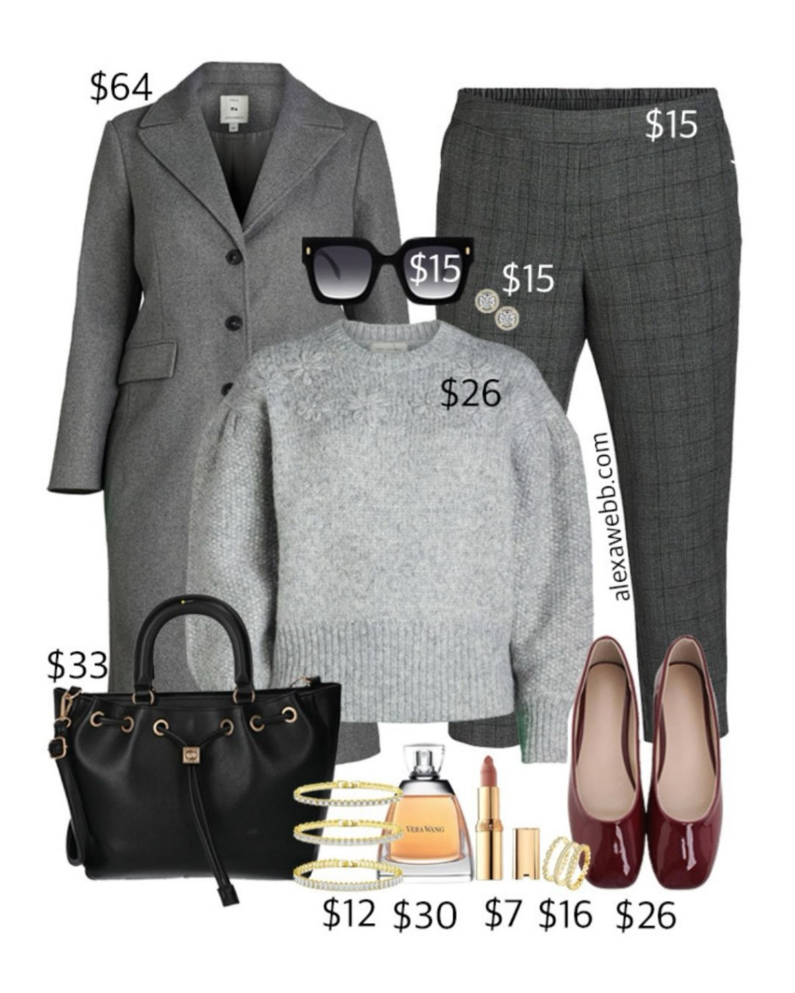 Plus Size on a Budget - Grey Work Outfit - A plus size winter business casual outfit idea with a grey sweater, grey overcoat, and plaid pants with burgundy patent ballet flats. Alexa Webb #plussize

#LTKStyleTip #LTKPlusSize #LTKWorkwear