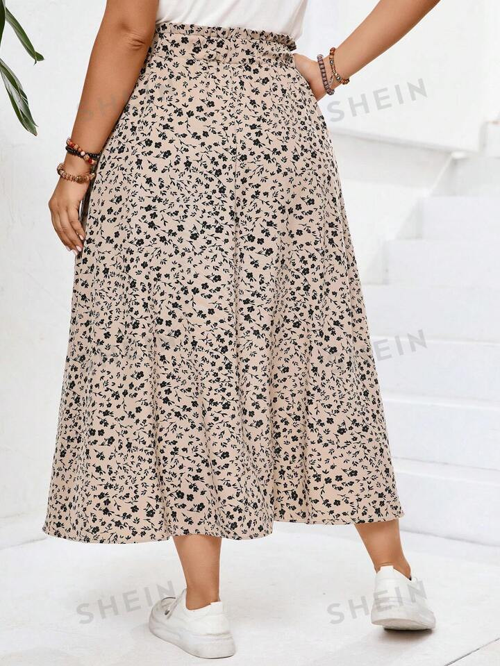 SHEIN Frenchy Plus Size Tropical Split Floral Printed Women's Skirt | SHEIN USA | SHEIN