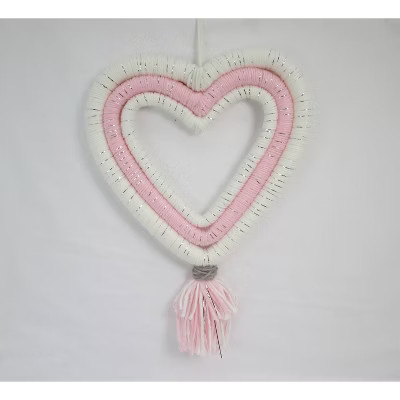 Wrapped Yarn Heart Valentine's Day Hanging Sign White/Pink - Spritz™ | Target