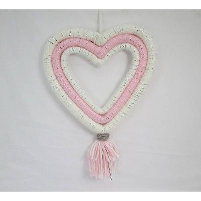 Wrapped Yarn Heart Valentine&#39;s Day Hanging Sign White/Pink - Spritz&#8482; | Target