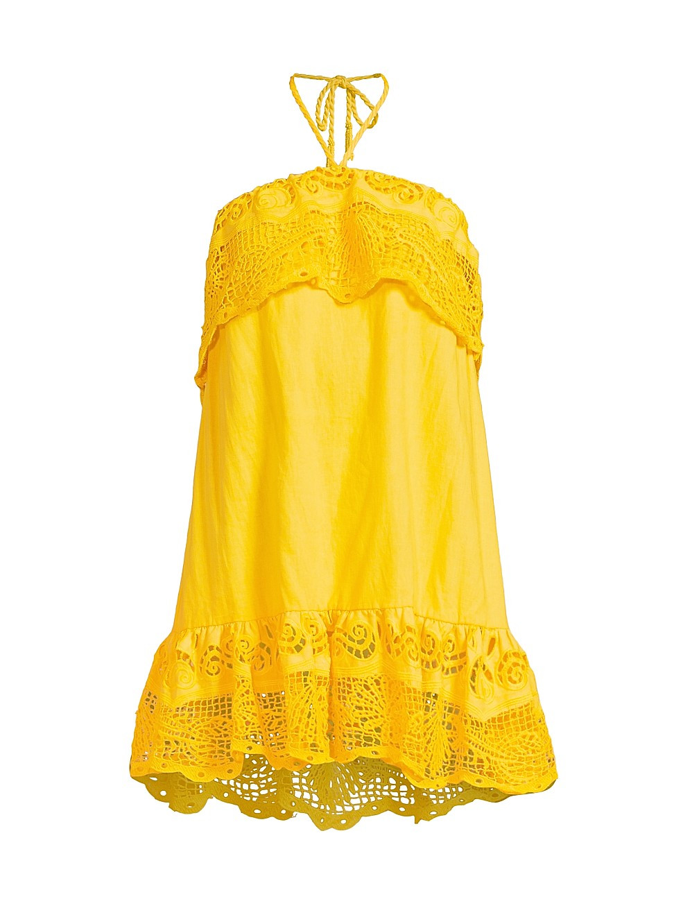 Women's Geometric Lace Linen Halter Minidress - Yellow - Size Small | Saks Fifth Avenue