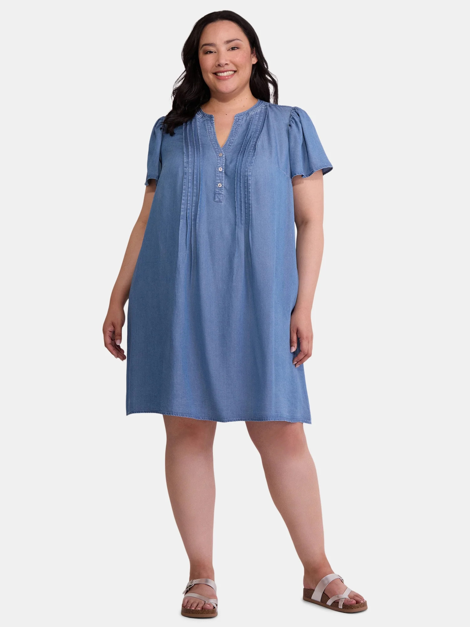 Terra & Sky Women’s Plus Chambray Pintuck Dress, Sizes 0X-5X | Walmart (US)
