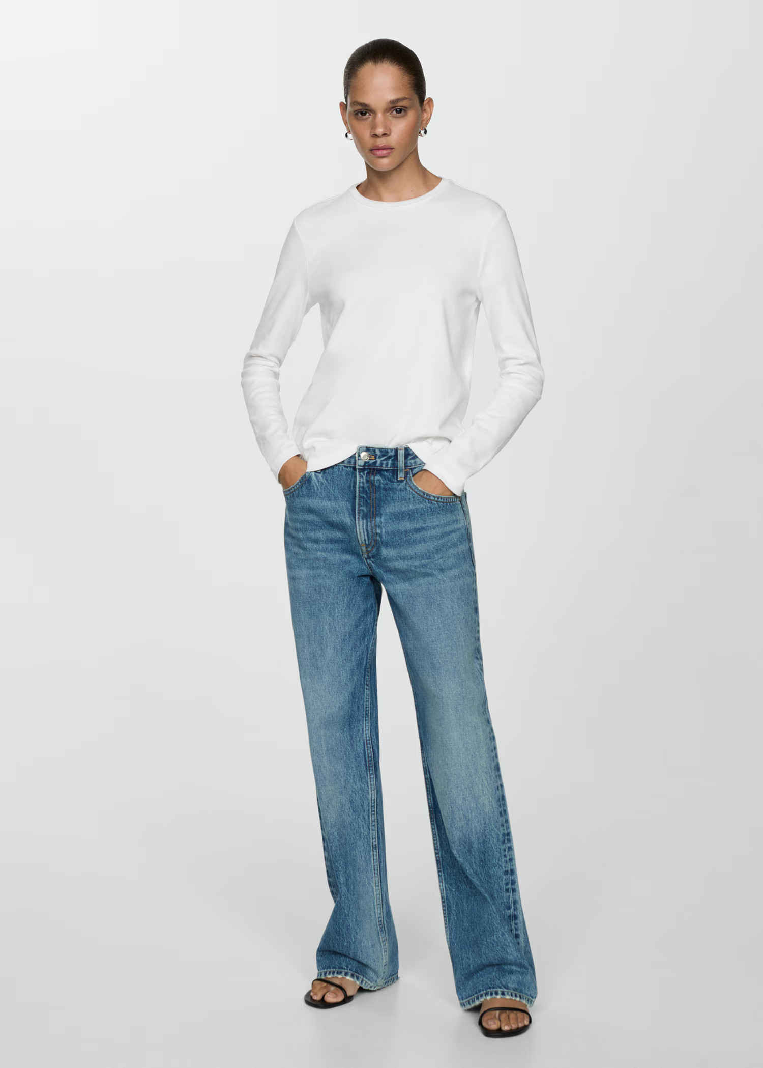 Long sleeve cotton t-shirt - Woman | MANGO USA | MANGO (US)