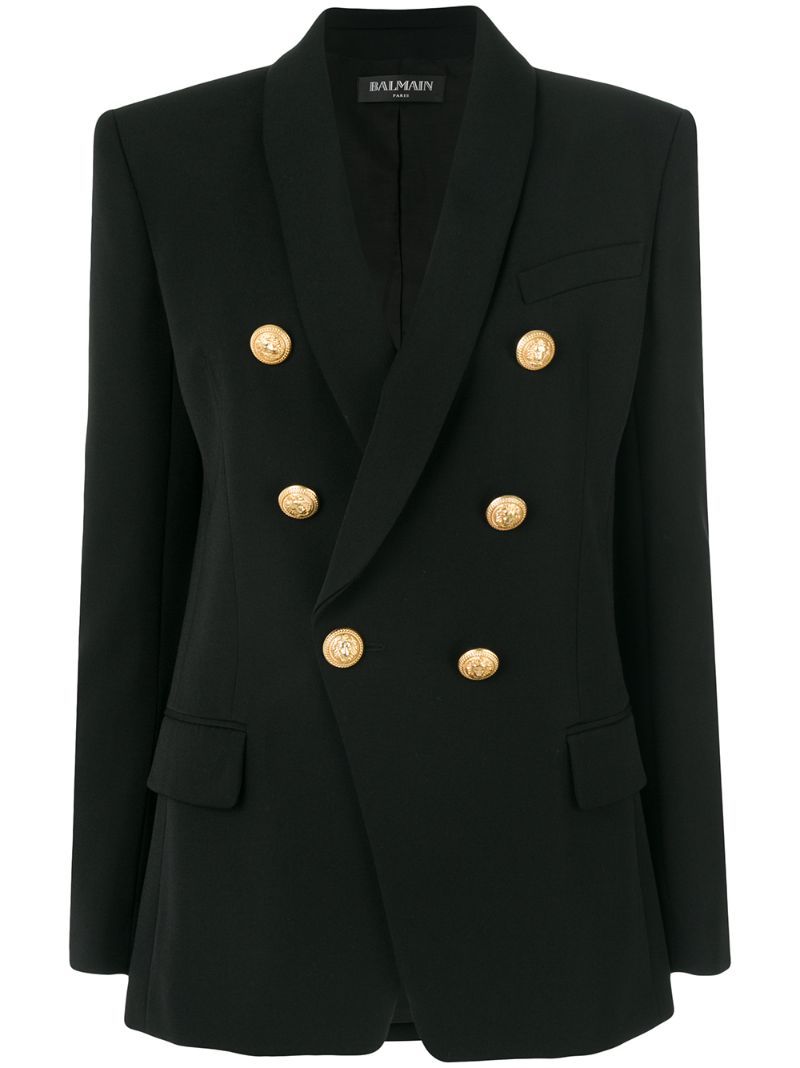 Balmain - button-embellished blazer - women - Cotton/Viscose/Wool - 40, Black, Cotton/Viscose/Wool | FarFetch US