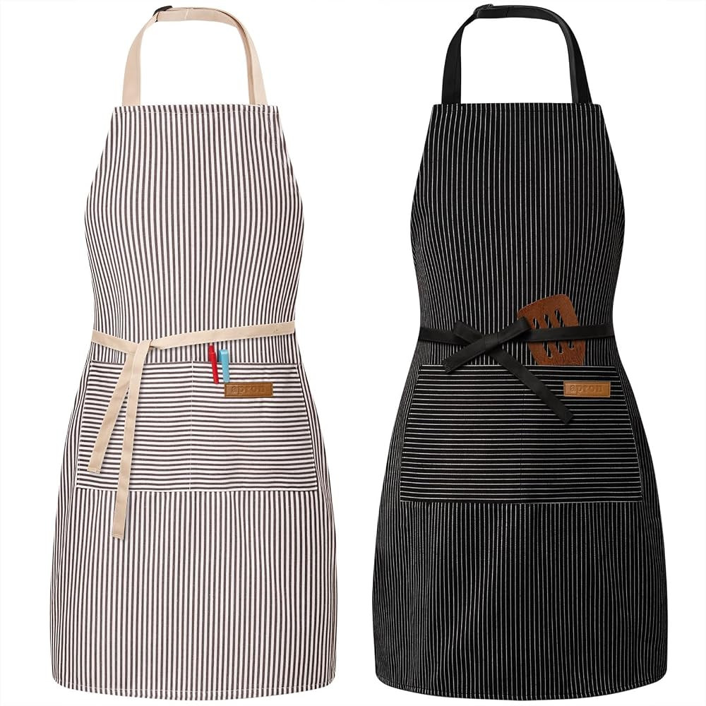 2 Pack Adjustable Bib Apron with 2 Pockets Chef Cooking Kitchen Restaurant Aprons for Women Men | Amazon (US)