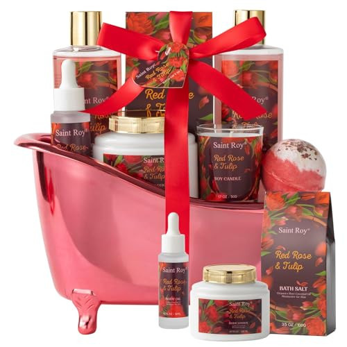 Mother's Day Gifts for Women, spa kit Gifts for Her Mother's Day Bath Spa Gift Set Red Rose & Tulip Spa Basket Kits for Women, Contains Body Oil, Body Lotion, Salt, Self care baskets Mother Gift | Amazon (US)