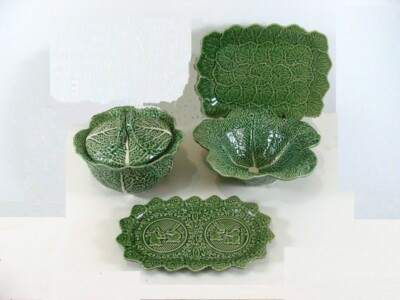 4 PIECES BORDALLO PINNEIRO VTG CABBAGE PORTUGAL ART POTTERY Platters & Bowls | eBay US
