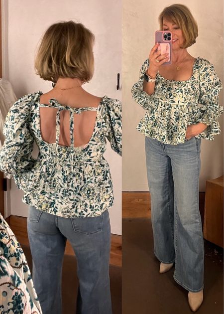 Best fitting wide leg jeans and adorable babydoll top with open back! Wearing size 2 in jeans, XS in top, XS in first dress and small in pink dresss
Spring look, wedding guest dress

#LTKSeasonal #LTKstyletip #LTKover40