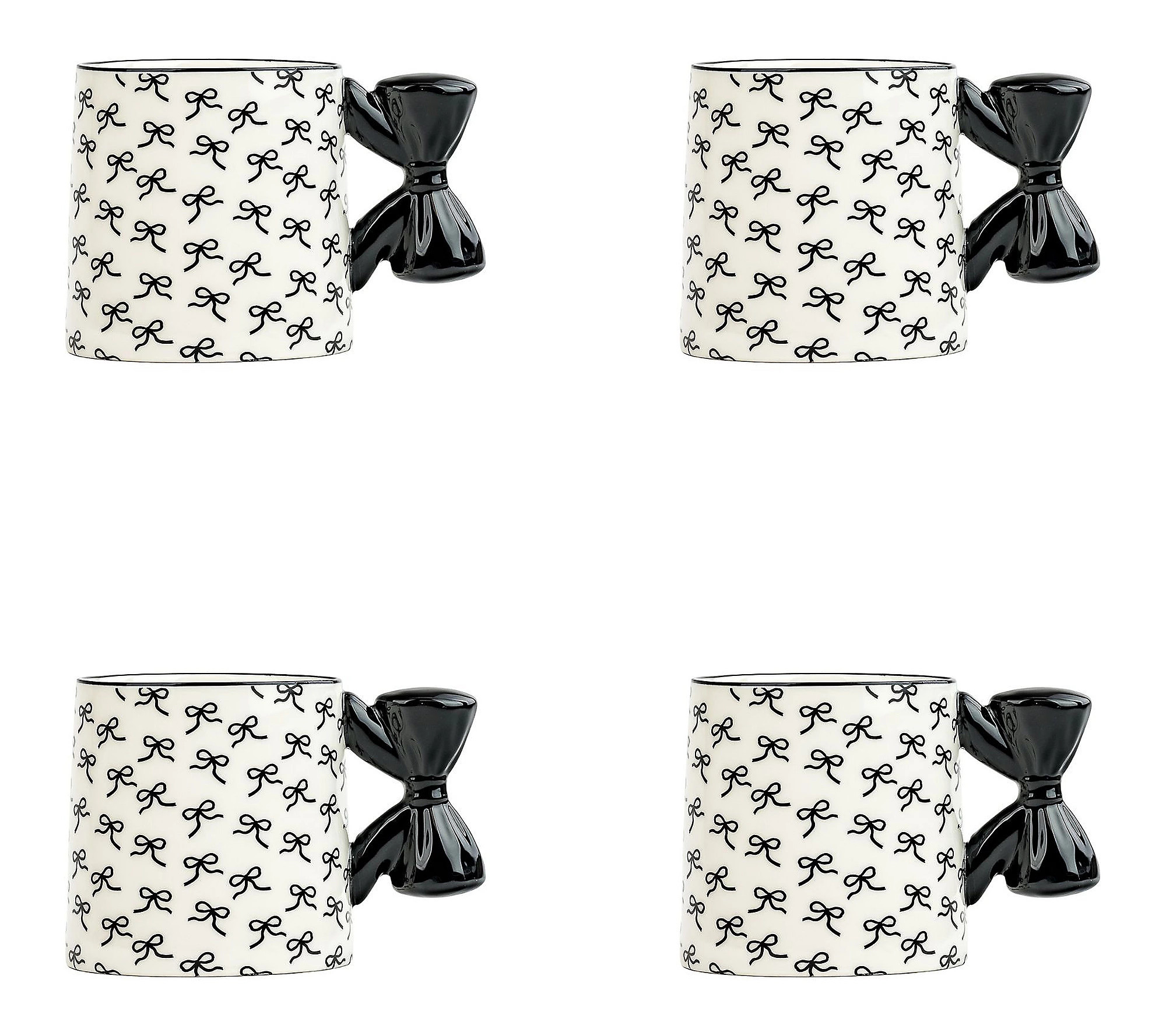 10 Strawberry Street Set of 4 Black Bow Mugs | QVC