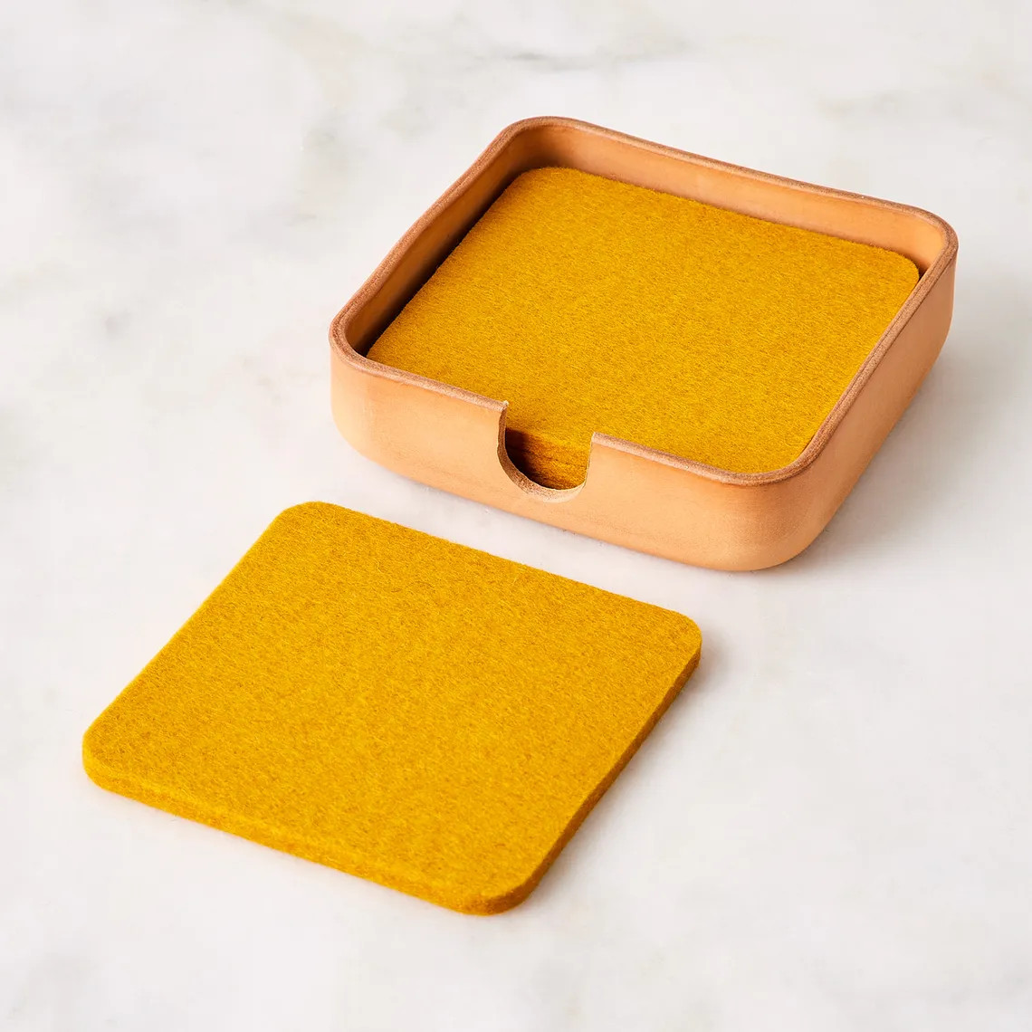 Graf Lantz Felt Coasters & Leather Coaster Holder, Set of 4 | Food52