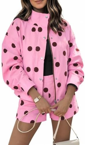 Tankaneo Womens 2 Piece Outfit Polka Dot Shorts Matching Set Cropped Jacket | Amazon (US)