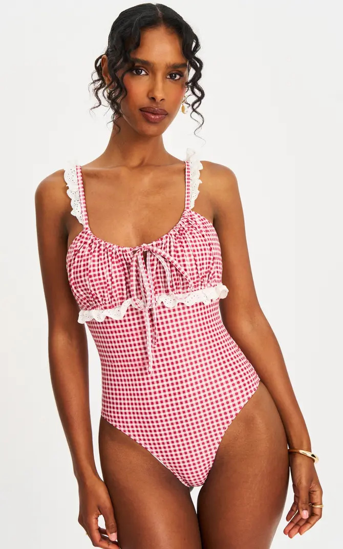 Hallie Gingham Lace Backless Swimsuit | Nordstrom