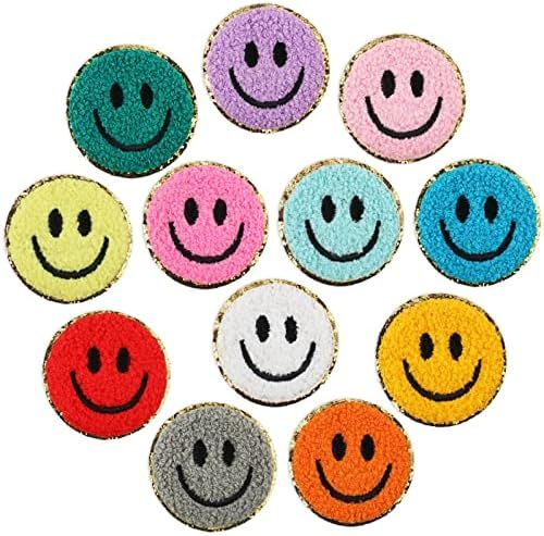 Tizikcon 12pcs Smile Face Patch Iron On Chenille Patches, Happy Face Sewing Appliques with Gold G... | Amazon (US)
