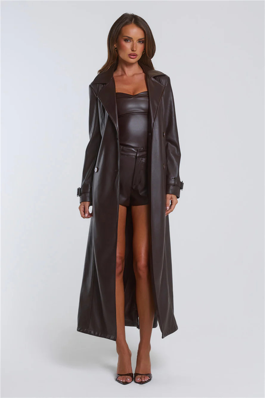The Statement Faux Leather Coat Chocolate | Hello Molly (US)