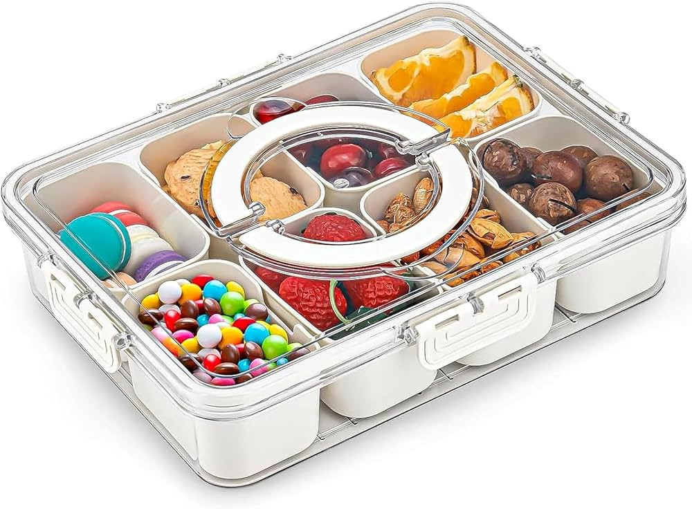 Divided Serving Tray with Lid and Handle, Portable Snackle Box Charcuterie Container, Clear Snack... | Amazon (US)