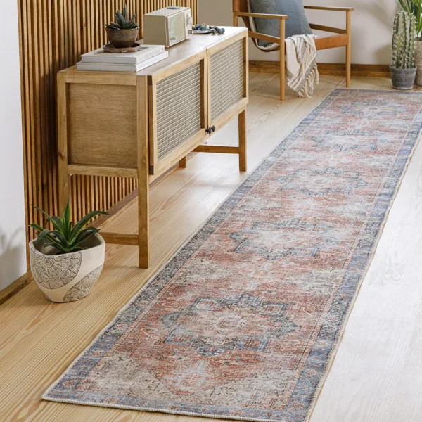 Mya Machine Washable Oriental Brick Red/Light Gray Area Rug | Wayfair North America