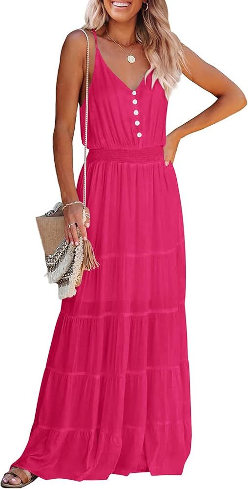 PRETTYGARDEN Womens Summer Spaghetti Strap Sleeveless High Waist Beach Long Maxi Sun Dress | Amazon (US)