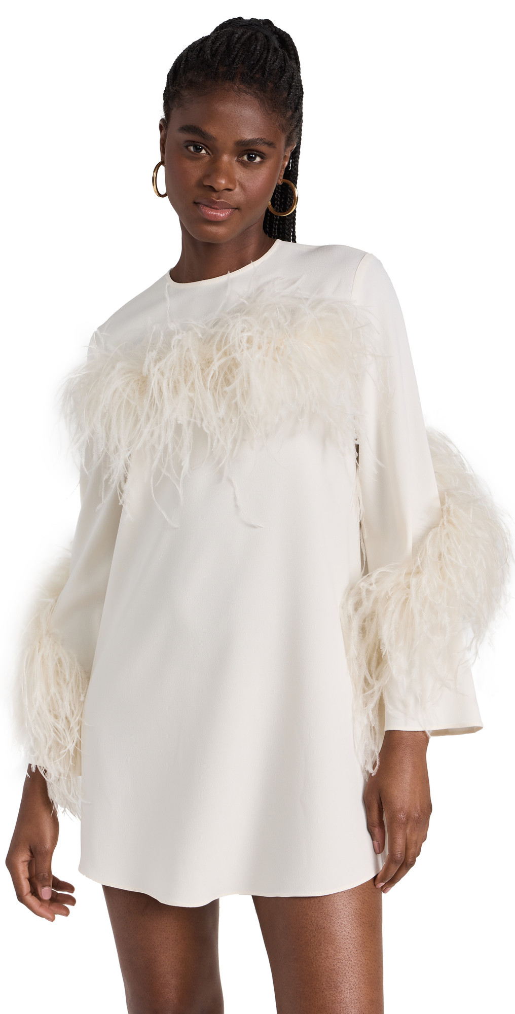 LAPOINTE Pebble Crepe Shift Feather Dress | Shopbop